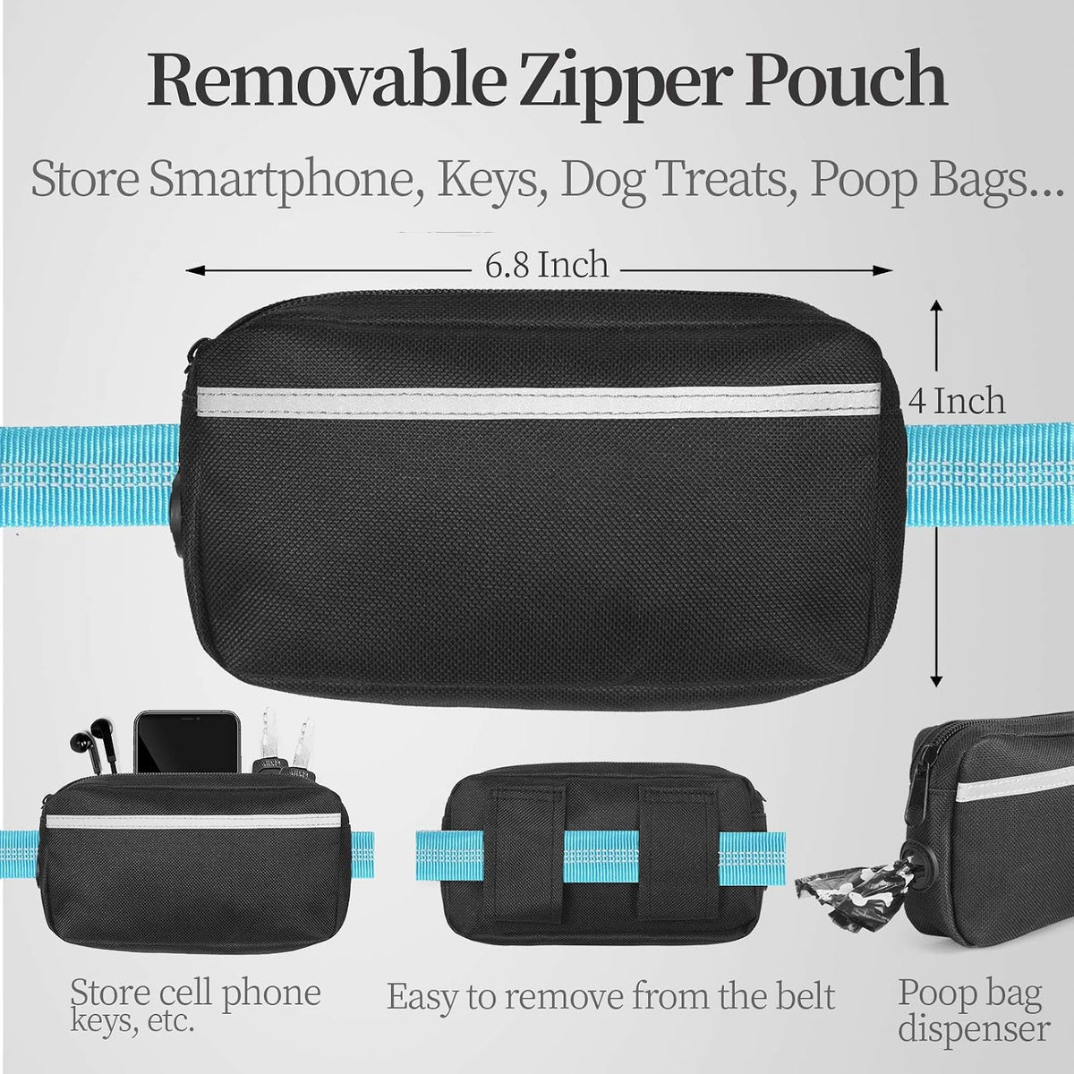 iYoShop Hands Free Dog Leash with Zipper Pouch, Large, 25-120 lbs, Blue