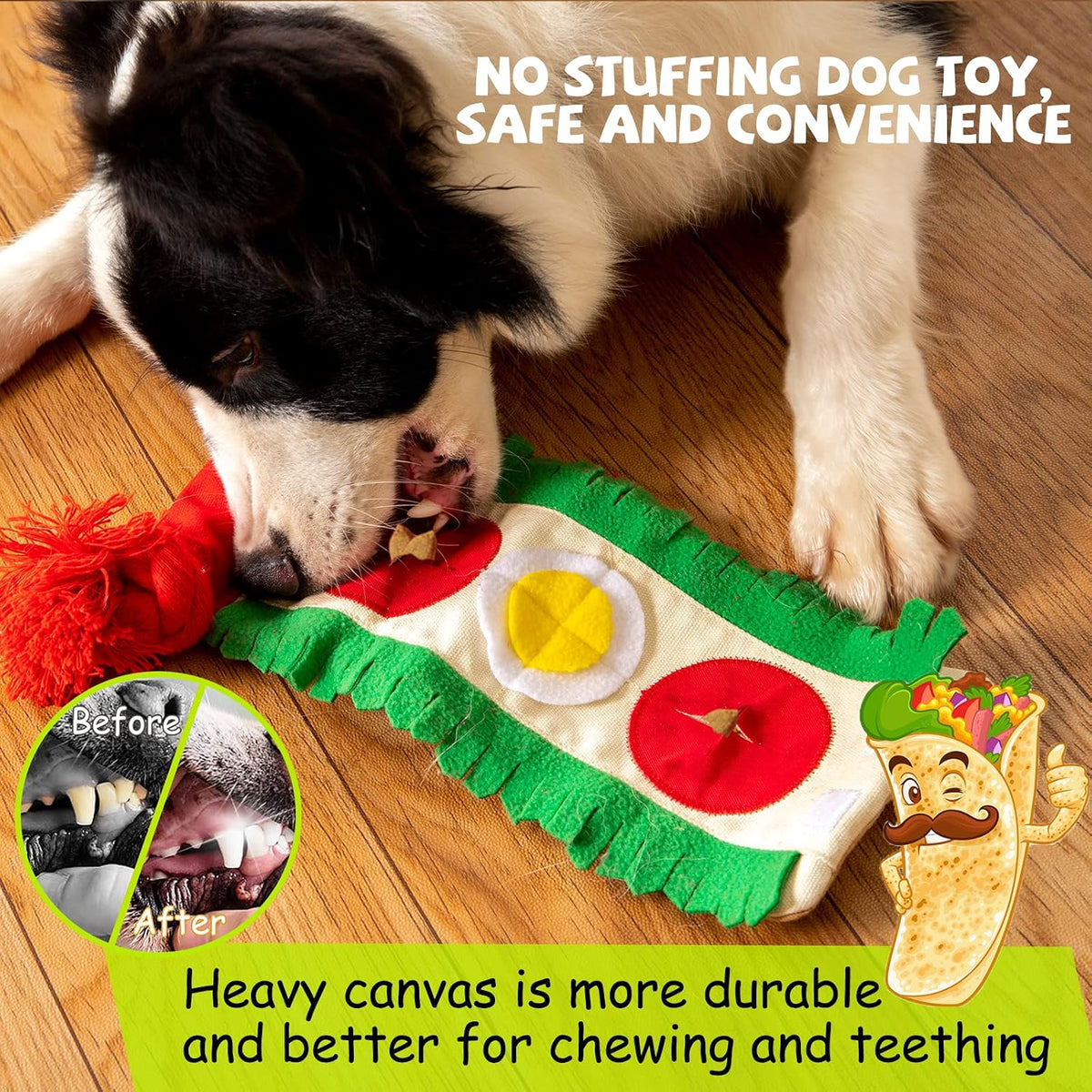 lilfrd Burrito Snuffle Mat Dog Toy, Squeaky Crinkle Rope Puzzle Taco Toy | Treat Dispensing, Boredom Relief, Suitable for Small Medium Dogs
