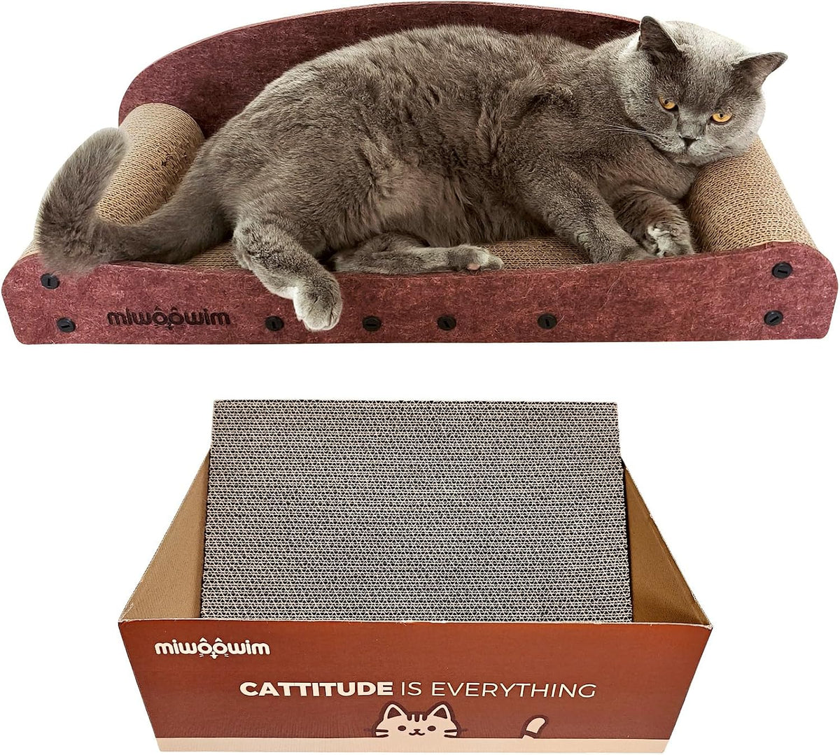 miwoowim 26'' Large Cardboard Cat Scratcher Bed and Box Set