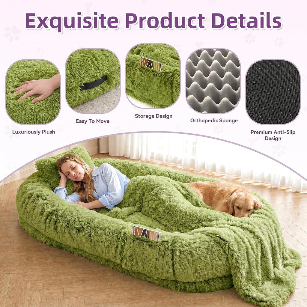 Human Dog Bed, Oversized Plush Lounger Bed with Plump Pillow and Blanket