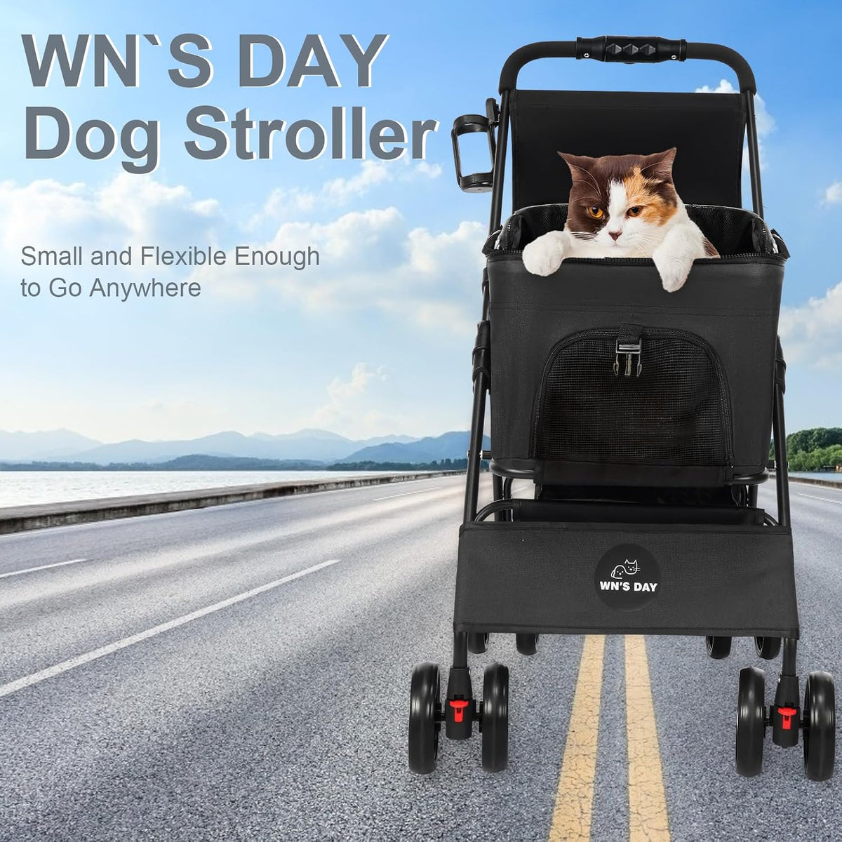 3 in 1 Pet Dog Stroller for Small Medium Dogs 10-50 lbs, Foldable Cat-Strollers for 2-Cats with Removable Carrier, Pet-Strollers for Cats with Storage Bag, Small Puppy-Stroller, Dog-Cart (Black)