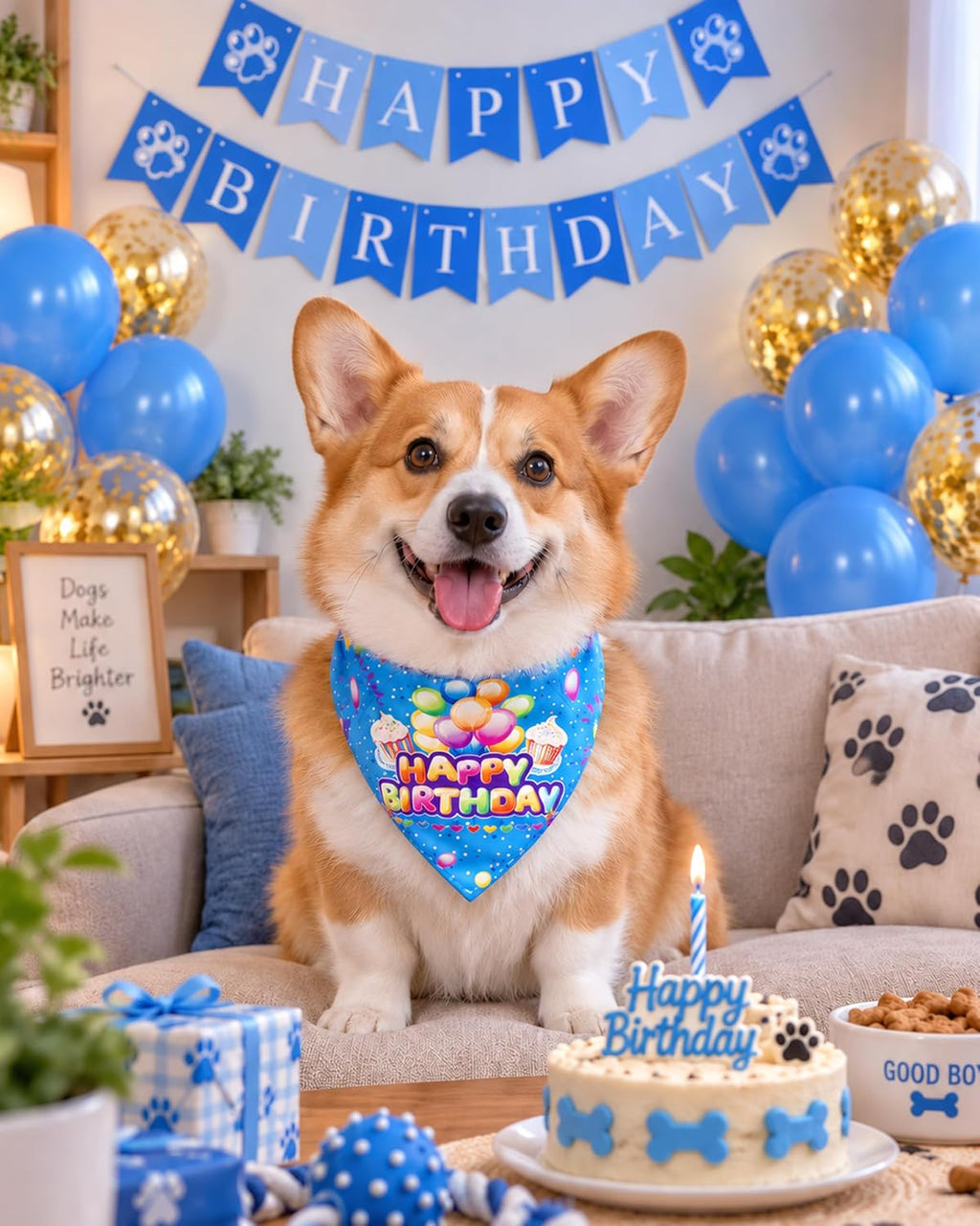 PET SHOW Dog Birthday Party Decorations Blue Crown with Bandana & Bowtie