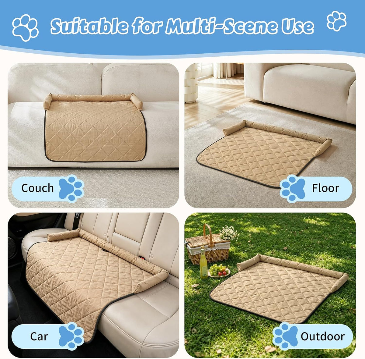Cooling Dog Bed Mats with Neck & Head Support, 35.43 x31.5 inch Khaki