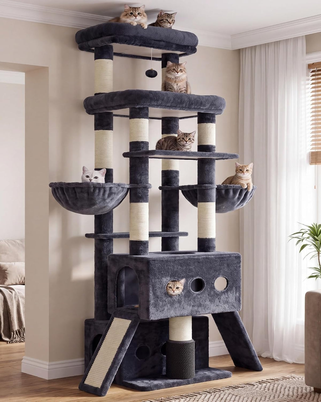 Hey-brother Cat Tree Tower with Multi-Level Platforms, Cozy Condos, MPJ085G