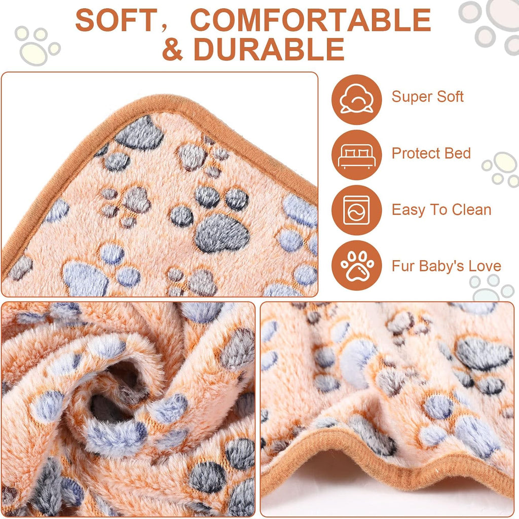 Tatuo 4 Pcs Fleece Dog Blankets for Puppy Cat, Mixed, 24 x 47 in, Paw