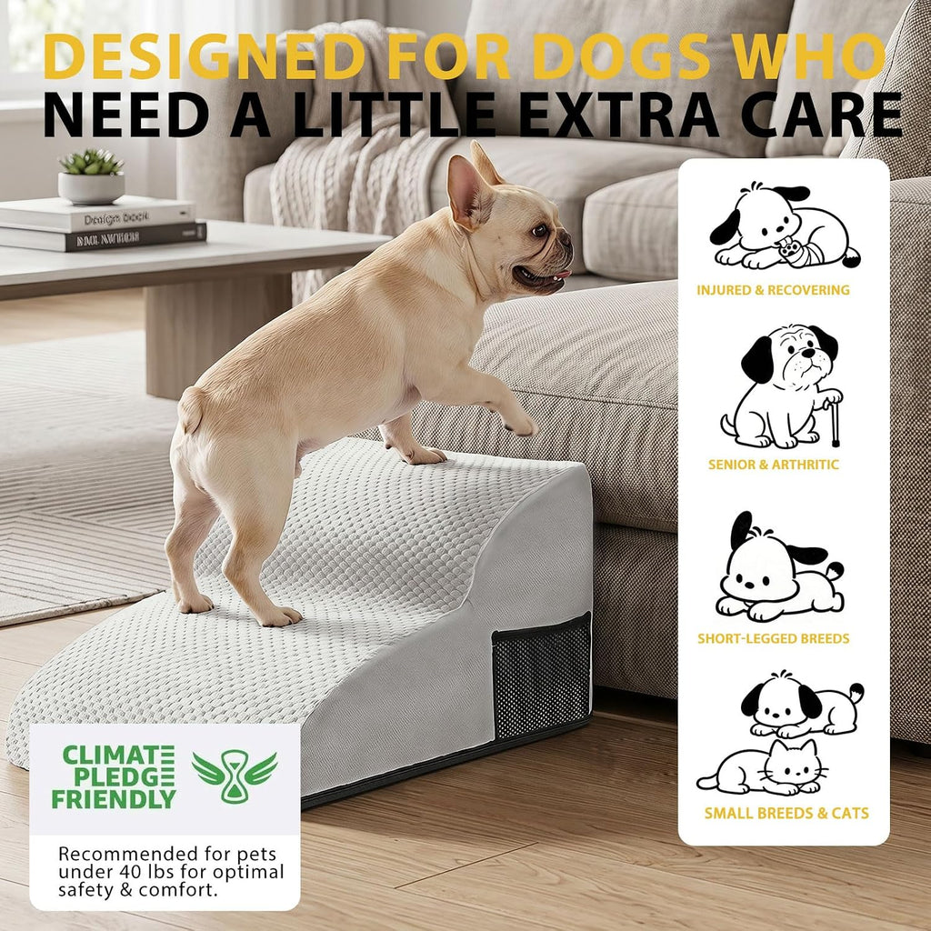 2-Step Dog Stairs for Small Dogs, Non-Slip Foam Pet Steps for Low Couch Bed