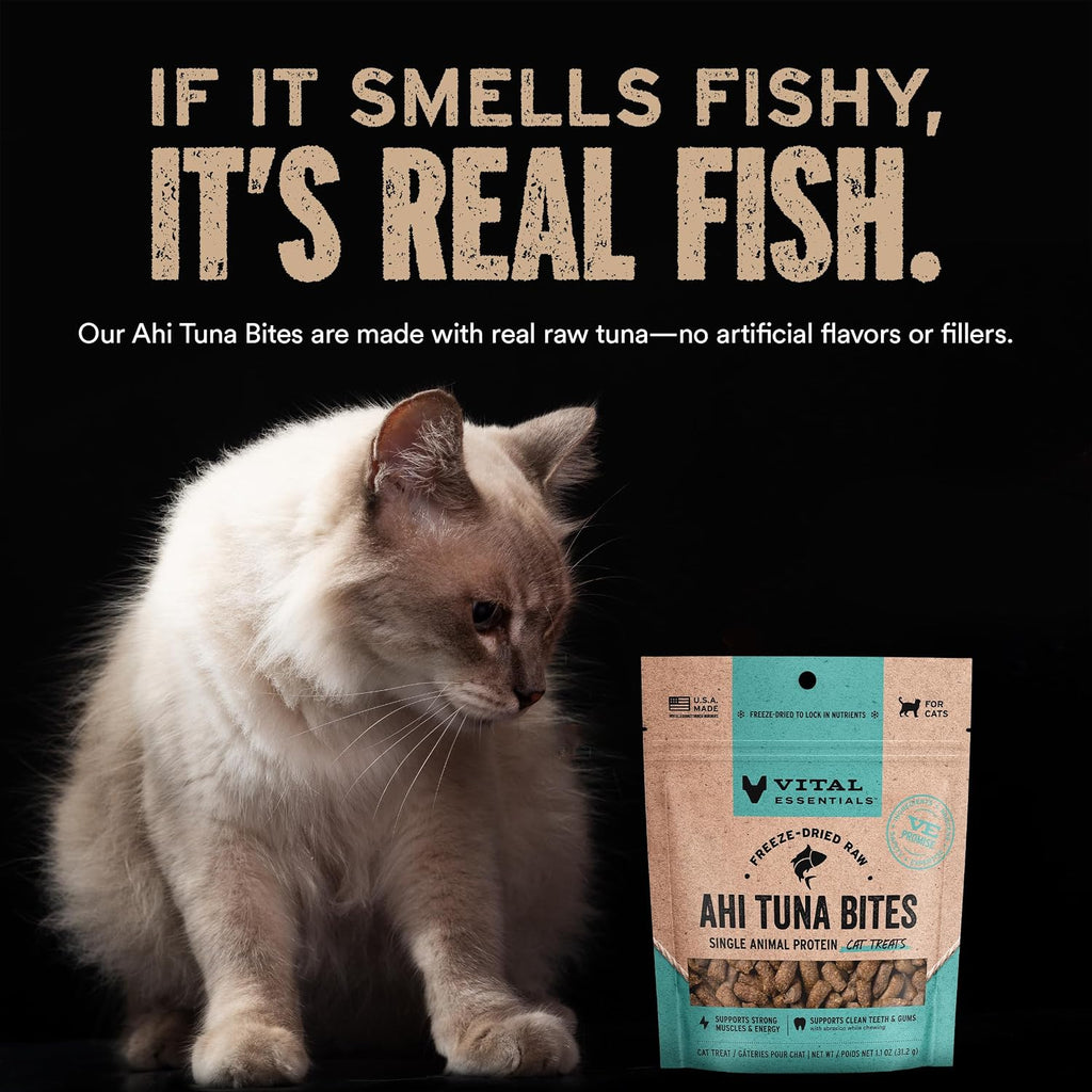 Vital Essentials Freeze Dried Cat Treats, Ahi Tuna Bites, 1.1 oz Bag