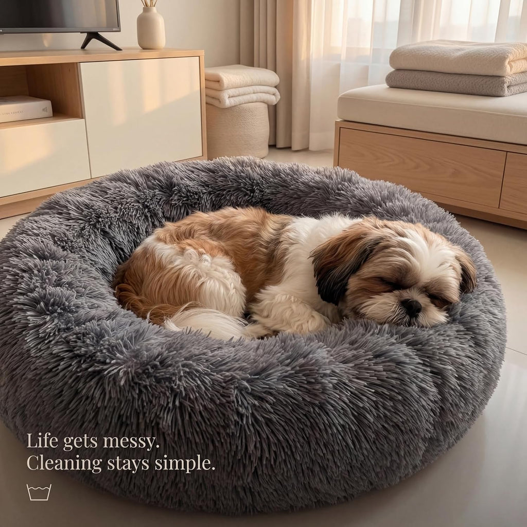 nononfish Calming Dog Bed for Small Dogs,Plush Donut Pet Bed