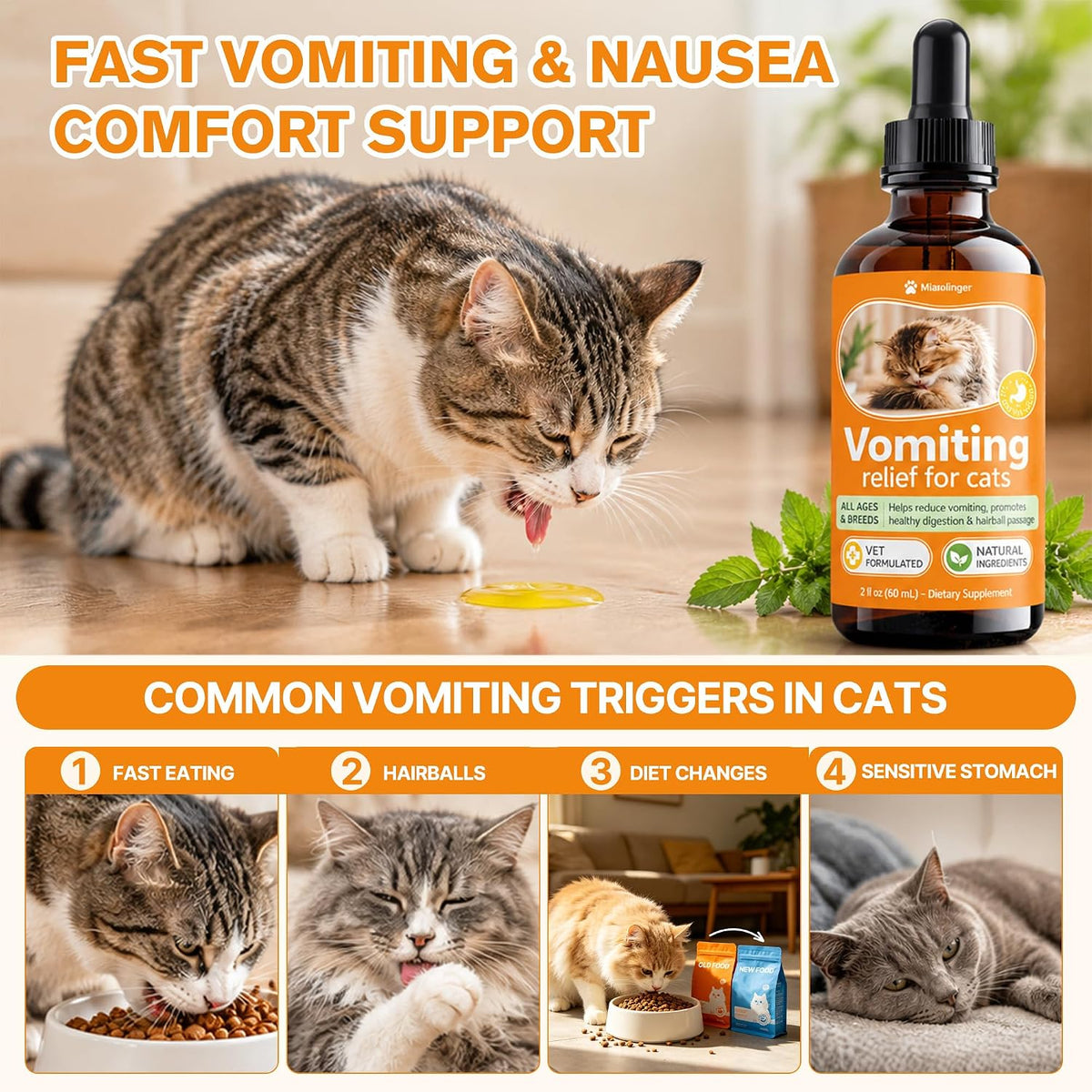 Cat Vomit Remedy, Targeted Treatment for Stomach Upset, Vomiting & Nausea