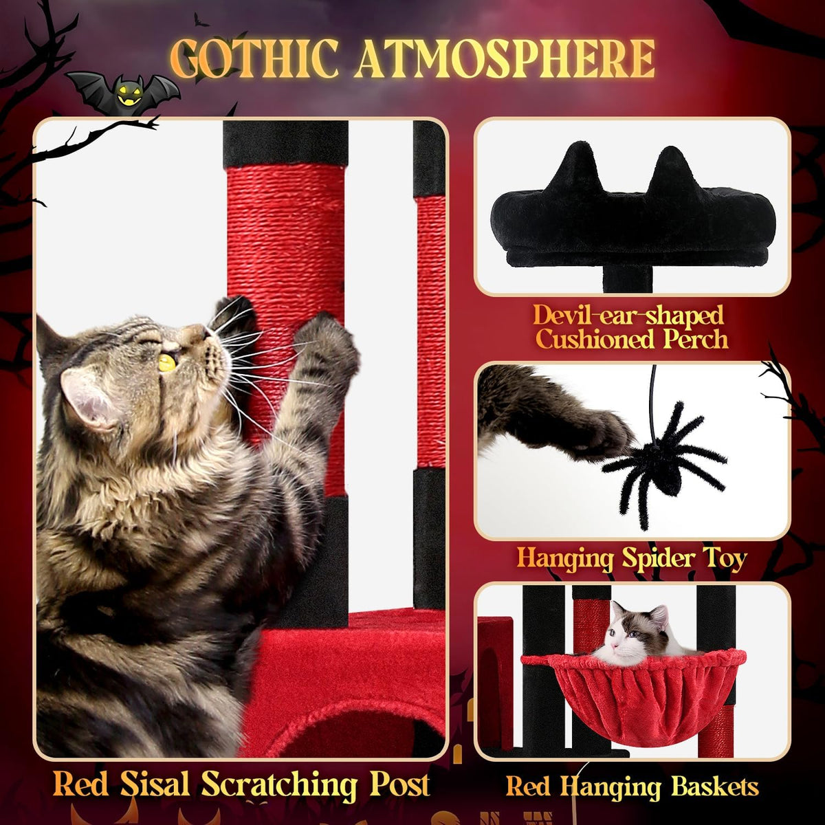 Globlazer Gothic Giant Cat Tree for Indoor Large Cat, 83in, F83, Blood-Goth
