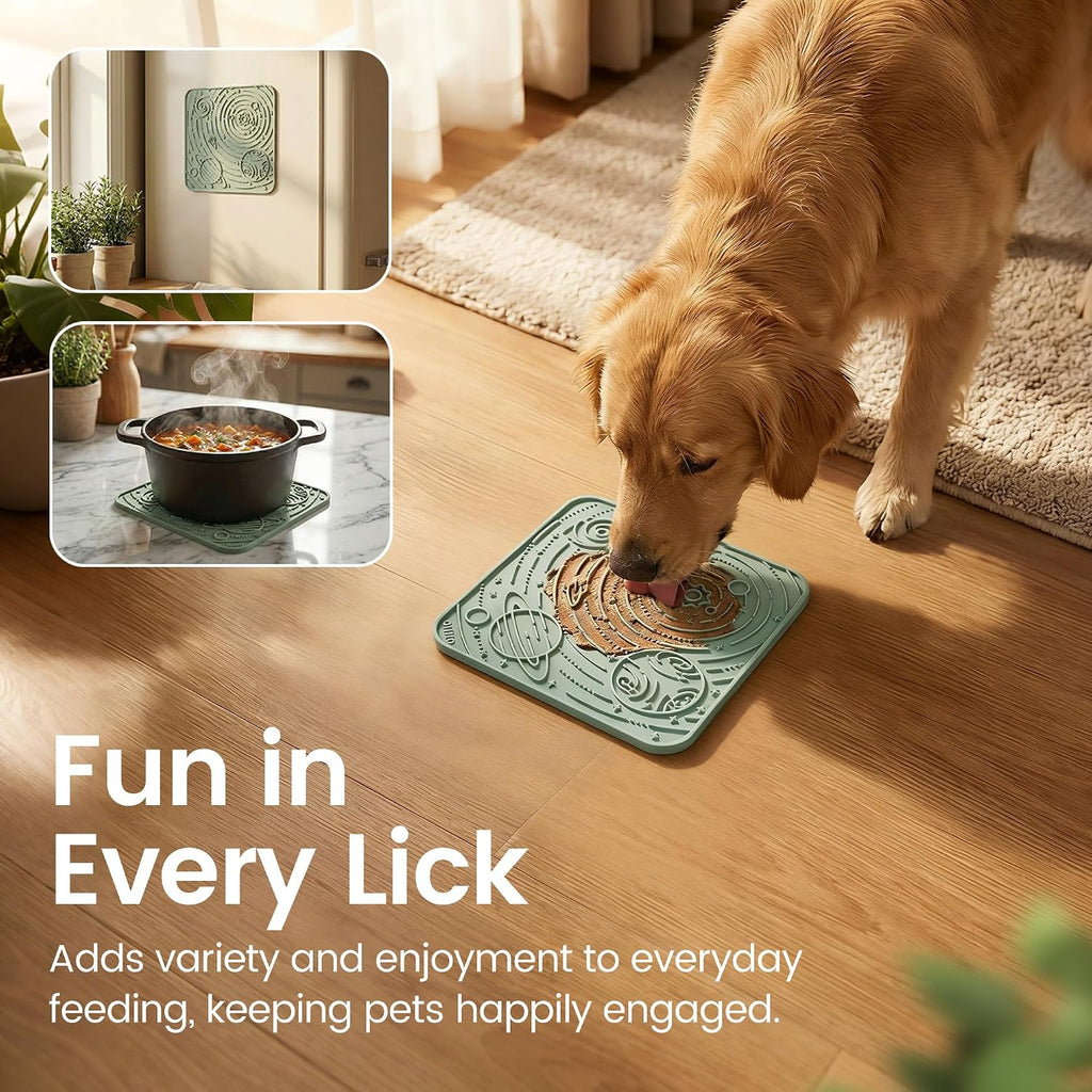 OHMO Large Lick Mat for Dogs&Cats, Space Pattern, 2pcs, Camo&Sage Green | Pet Enrichment Toys, Slow Feeder, Textured Silicone Surface, Strong Suction Cups, Anxiety&Boredom Relief, Easy-Clean