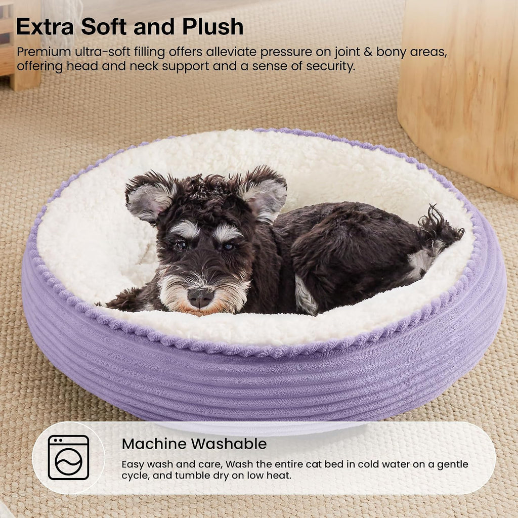 Love's cabin Round Donut Cat and Dog Cushion Bed, 24in Pet Bed for Small or Medium Dogs, Anti-Slip & Water-Resistant Bottom, Soft Durable Fabric Pet Beds, Washable Calming Cat Bed Violet