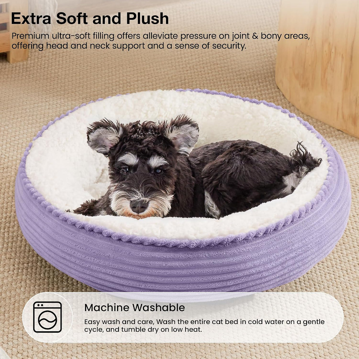 Love's cabin Round Donut Cat and Dog Cushion Bed, 24in Pet Bed for Small or Medium Dogs, Anti-Slip & Water-Resistant Bottom, Soft Durable Fabric Pet Beds, Washable Calming Cat Bed Violet