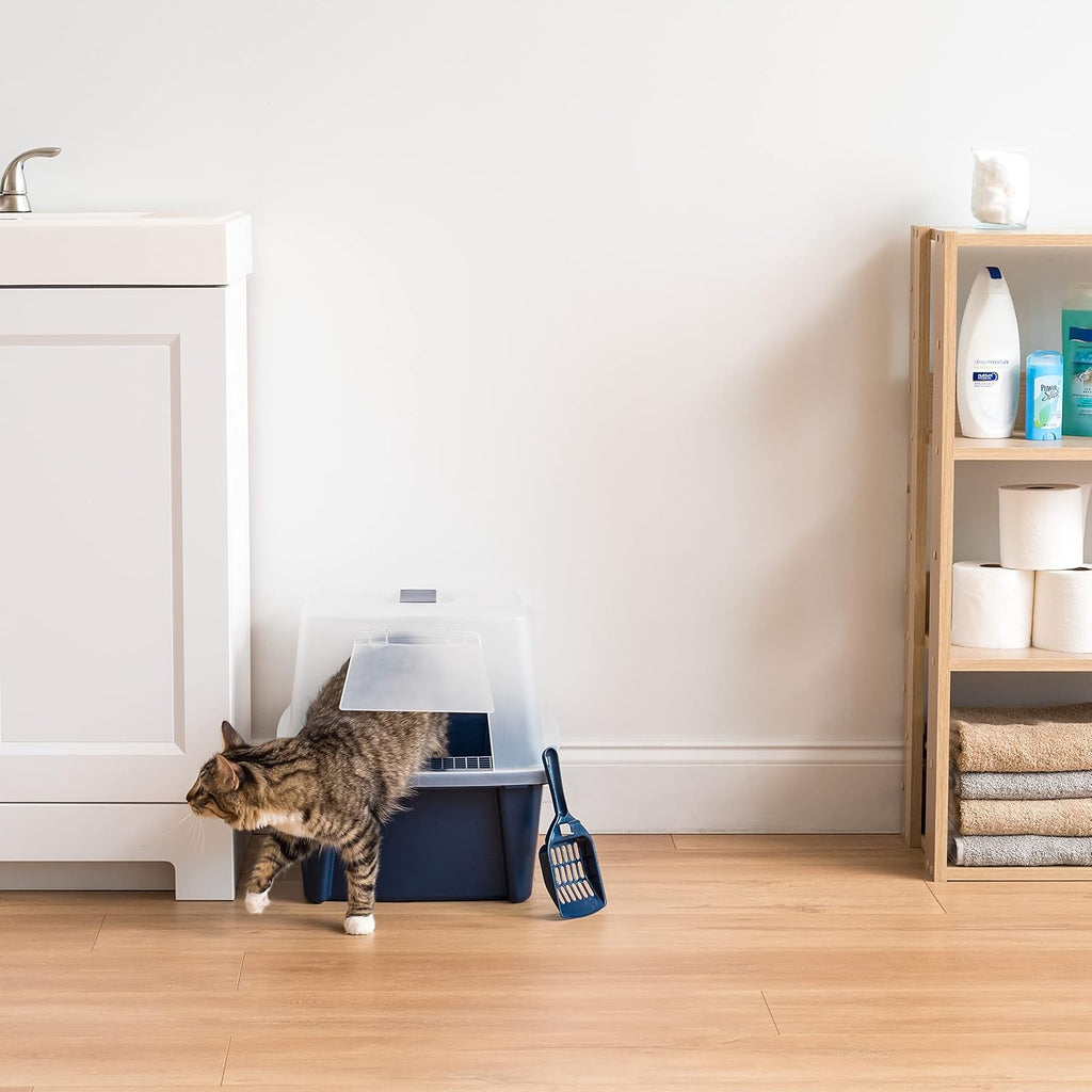 IRIS USA Large Front Door Cat Litter Box, Walk-in Entry, Navy