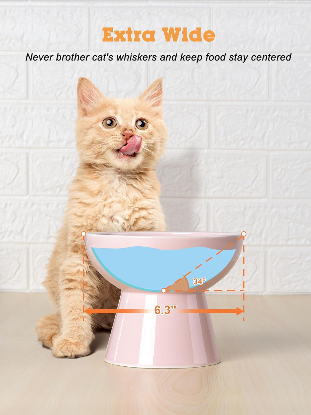 LoeJan Elevated Cat Food and Water Bowls Set, Extra Wide and Raised Ceramic Feeder, Anti-Vomit Whisker-Free Pressure Feeding Bowl for Kittens Adult Cats Small Dogs(Pink, Food Bowl)