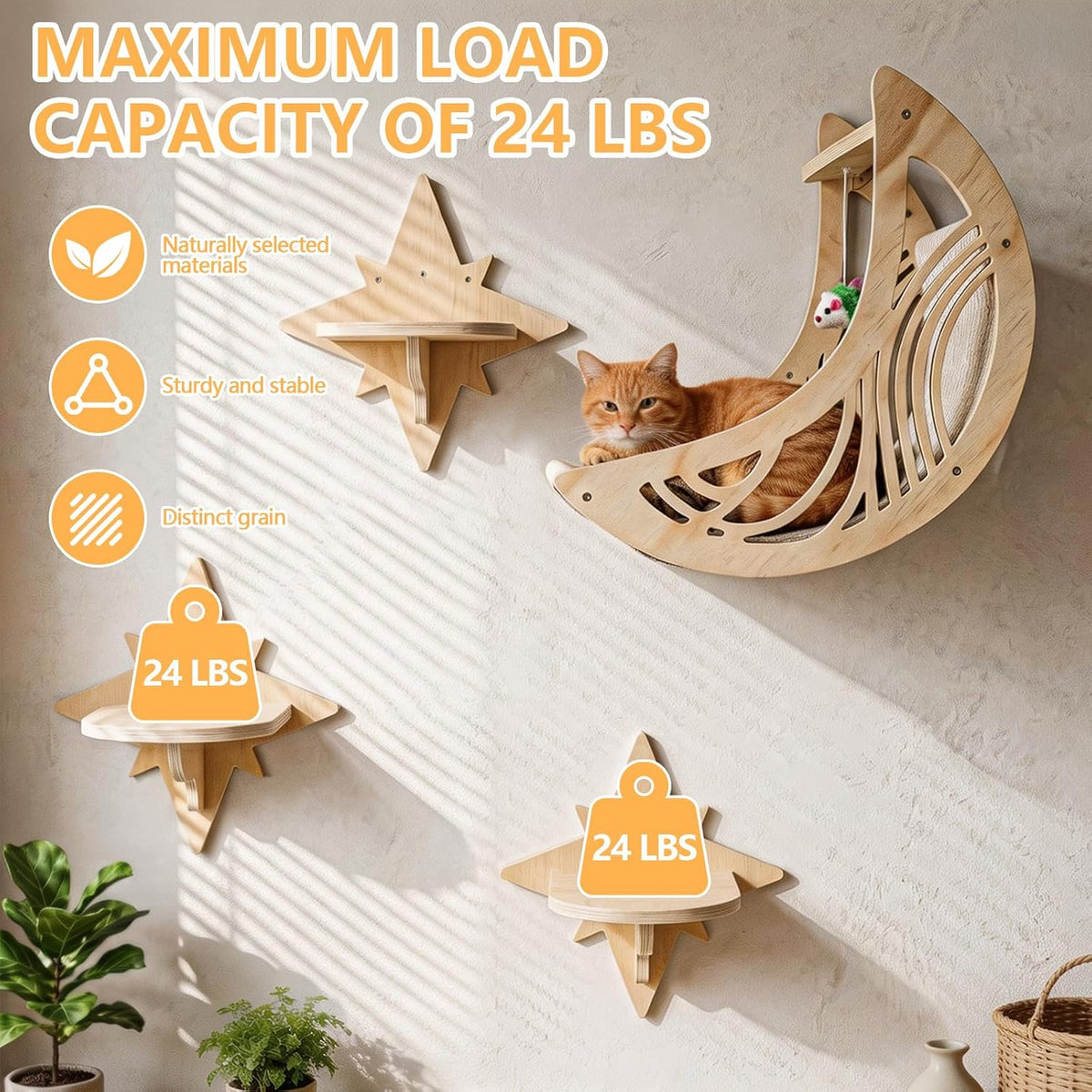 Moon & Star Cat Wall Shelves, Cat Wall Furniture for Indoor Cats