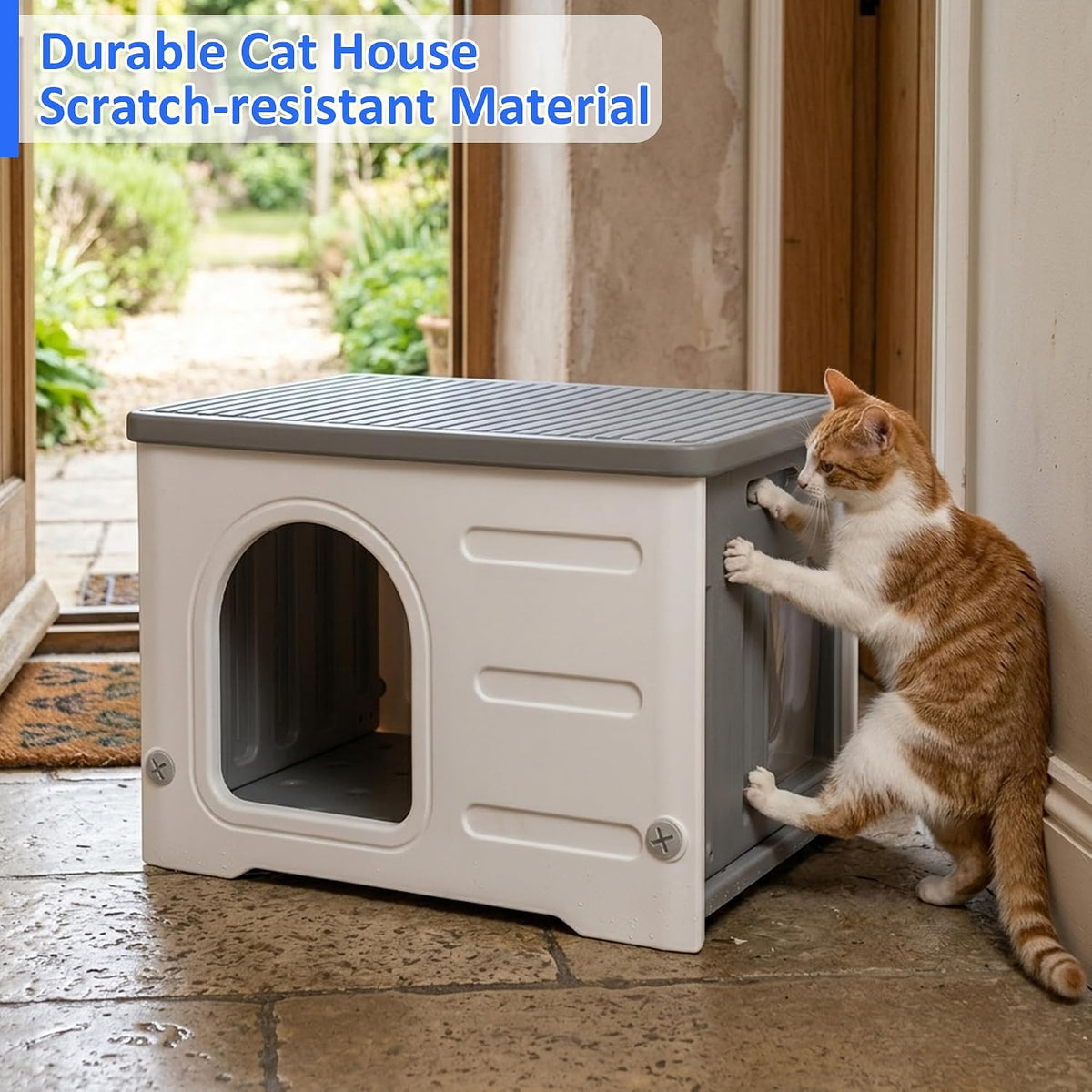 Rockever HDPE Cat House with Mat, Outdoor Waterproof Easy Clean Shelter