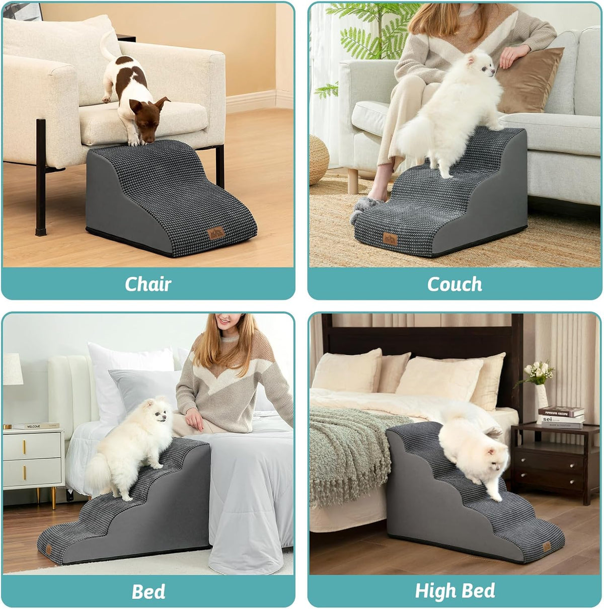 COZY KISS Dog Stair for Small Dog 15.7" H, 3 Step Pet Ramp for Couch
