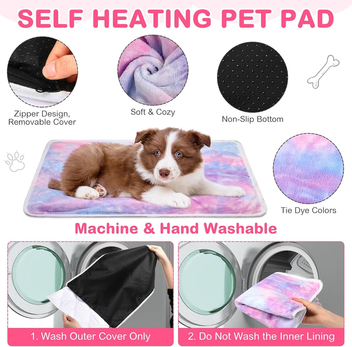4 Pack Self Heating Cat Pad Self Warming Dog Mat, Tie Dye, 20 x 28 Inch