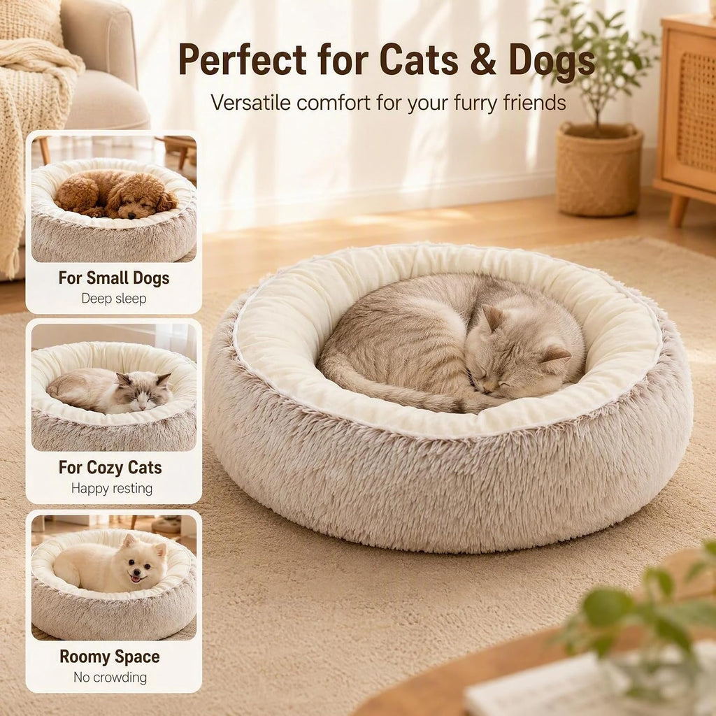 Calming Donut Pet Bed, Brown 19.7in for Cats Small Medium Dogs