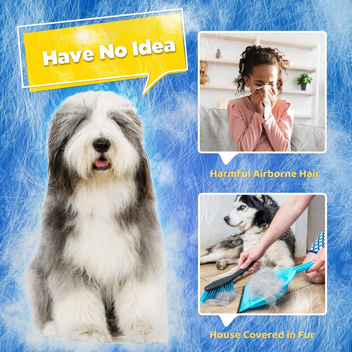 Pet Hair Removal Glove with 255 Silicone Tips for Dogs & Cats, 1 Pair Gray | 2-in-1 Deshedding & Massage Mitt, 5-Finger Flexible Design, for Bathing & Grooming, Safe for Long/Short/Curly Hair Pets 