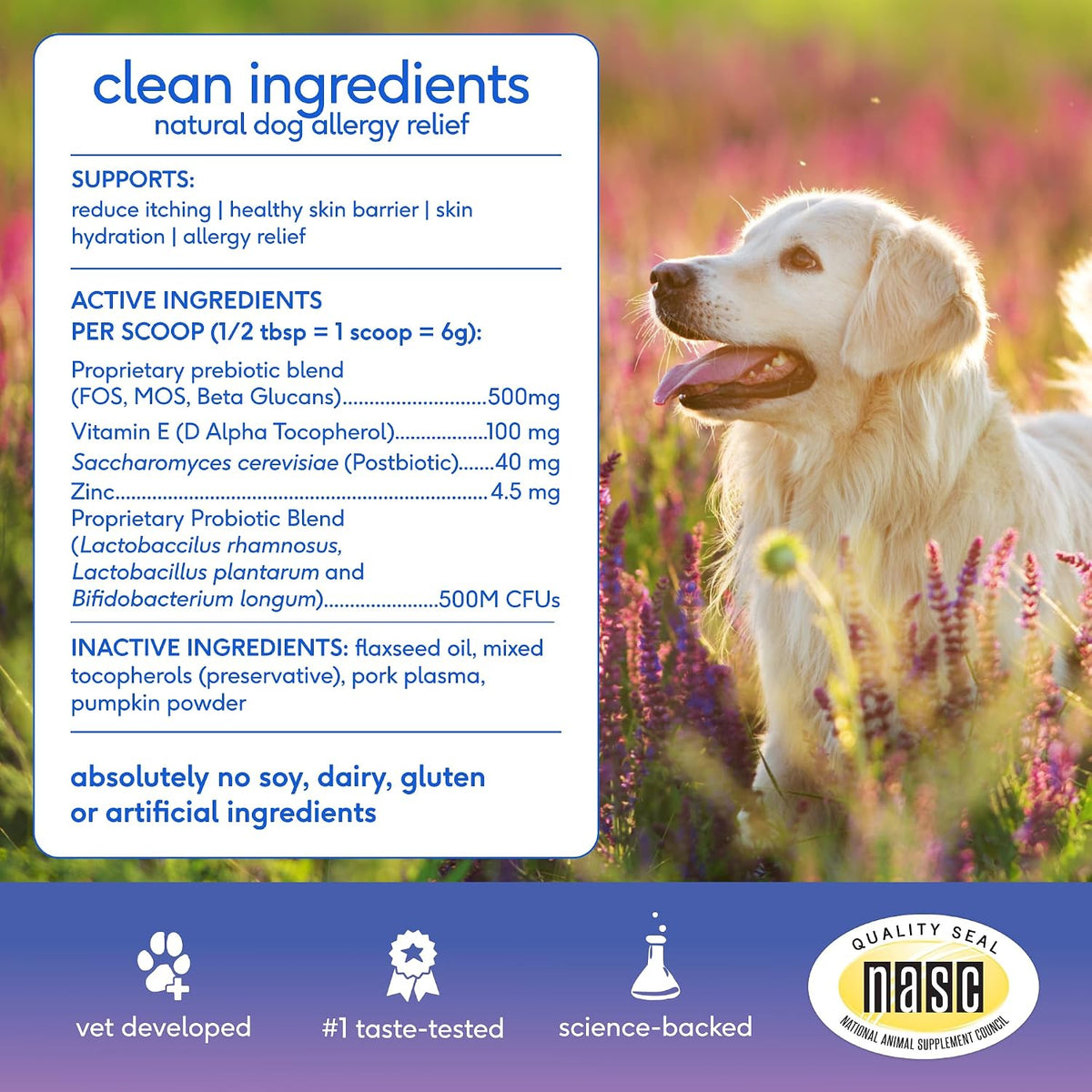 Native Pet Itchy Skin - Dog Itching Skin Relief - Vet-Formulated Gut-Skin Support, Seasonal Allergies, Healthy Skin Barrier - 120 Scoops