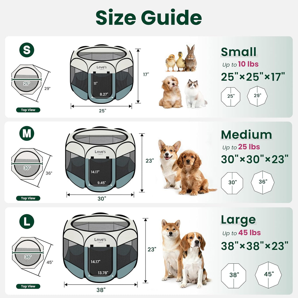 Love's cabin Pet Puppy Dog Playpen, Small Dog Tent Crates Cage Indoor/Outdoor, Portable Playpen for Cat, Foldable Pop Up Dog Kennel Playpen with Carring Case, Removable Zipper Top, Moss Green