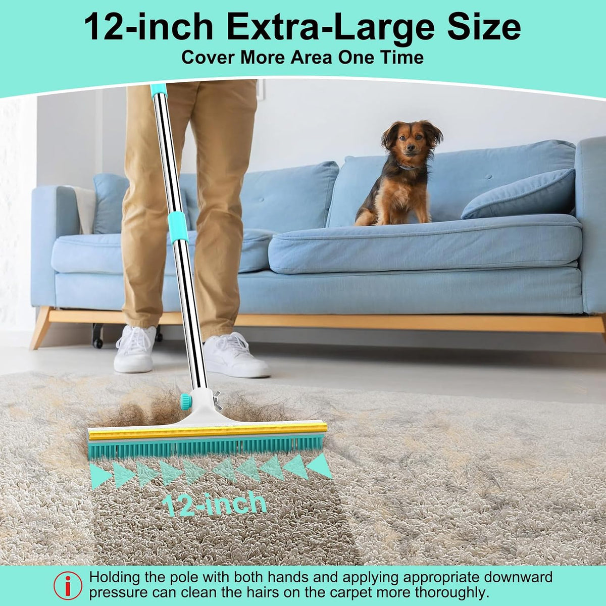 Carpet Rake for Pet Hair Removal - 60" Adjustable Long Handle Carpet Rake, 3 in 1 Reusable Pet Hair Removal Tool Kit, Cat Dog Fur Rakes Scraper Carpet Broom (White)