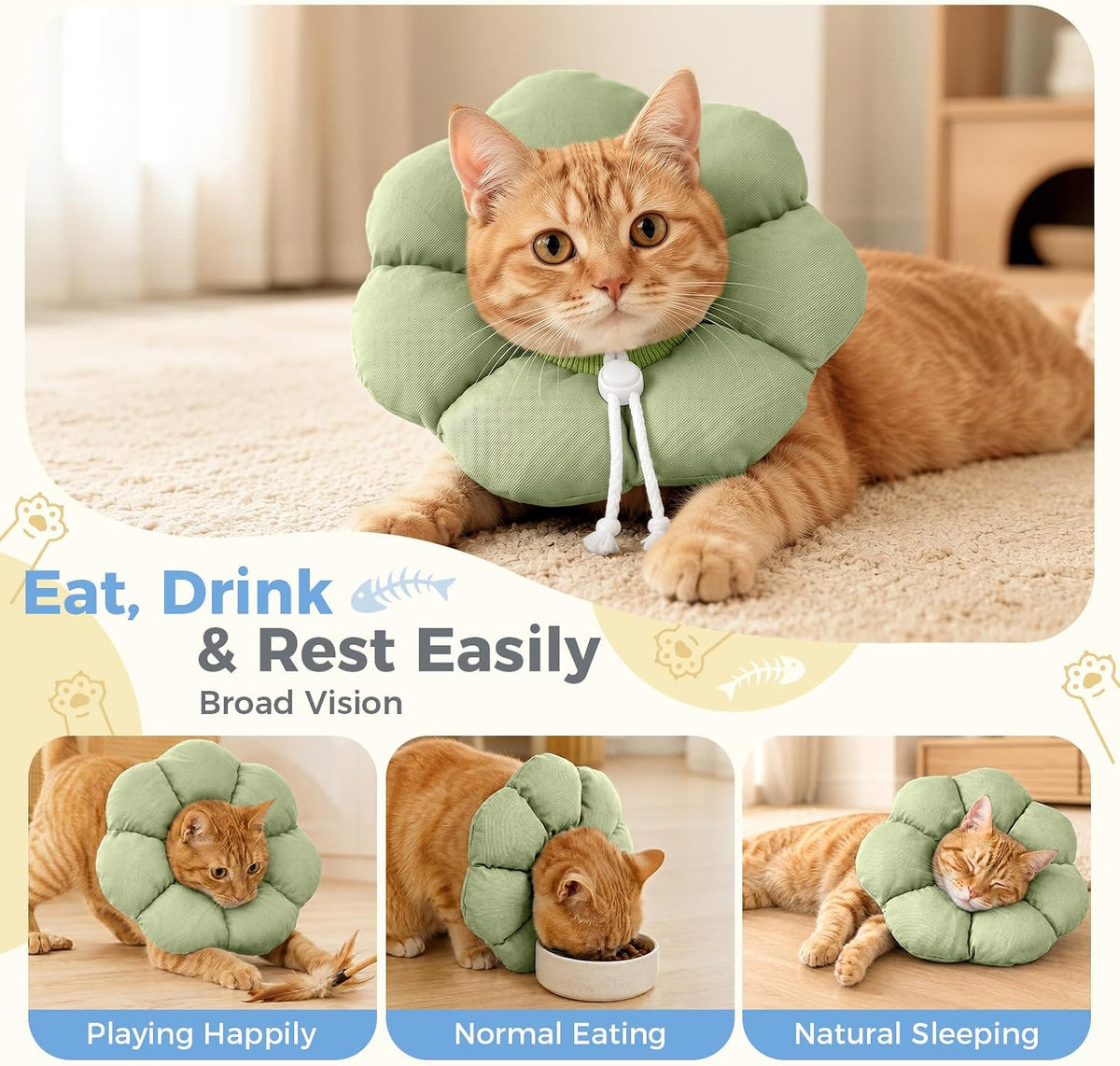 Avont Soft Cat Cone L Sagegreen Post-Surgery Anti-Lick Adjustable
