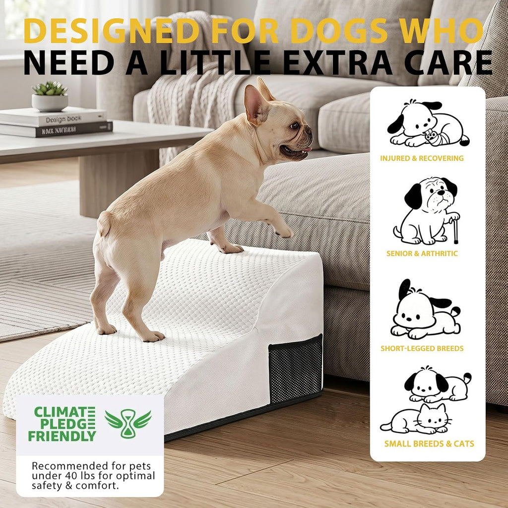 2-Step Dog Stairs for Small Dogs, Non-Slip Foam Pet Steps for Low Couch Bed