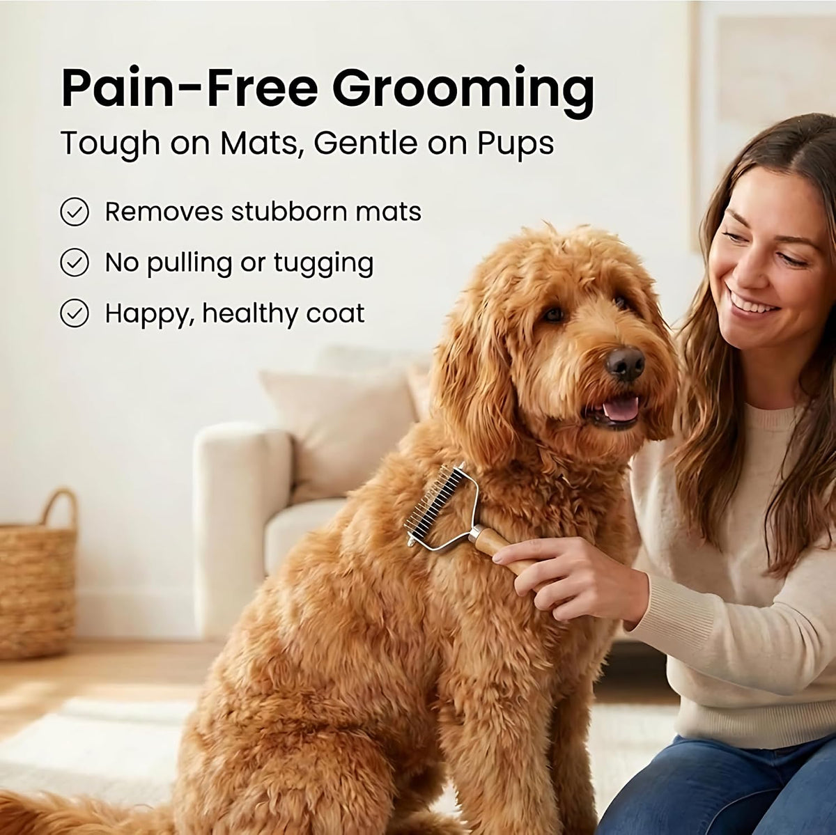 We Love Doodles Pet Dematting Comb and Pet Dematting Brush & Rake - Brown, Stainless Steel Deshedding Undercoat Rake and Detangler Brush for Dogs, Grooming Tool for Detangling, Thinning and Shedding