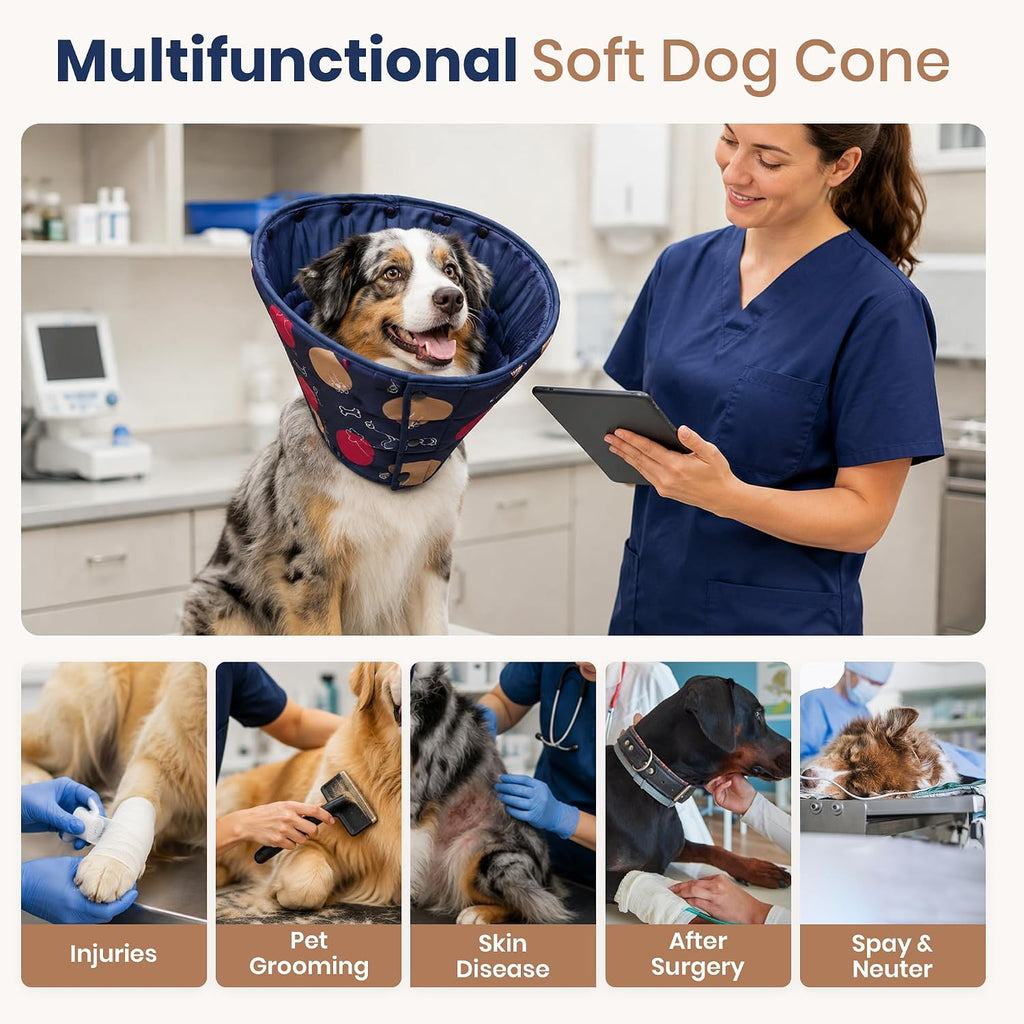 Dog Cone Collar for Dogs After Surgery – Soft Adjustable Recovery Cone to Stop Licking & Scratching – Comfortable E Collar Alternative for Wound Care, Neuter & Spay Recovery -Fits S, M, L Dogs