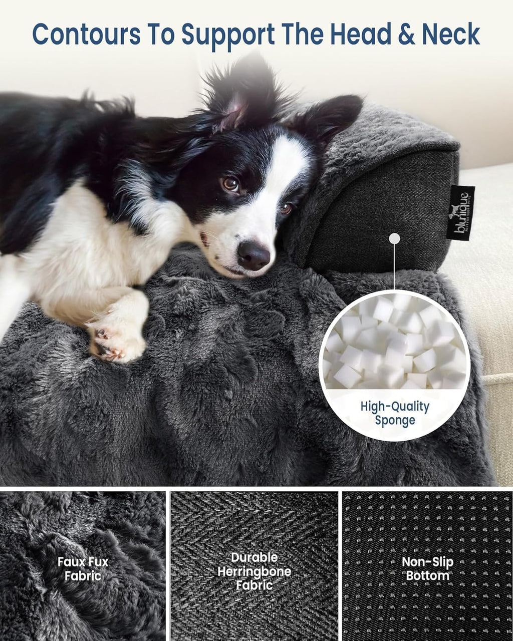 Calming Dog Bed for Couch with Cozy Raised Edge, 53x39 Inch, Dark