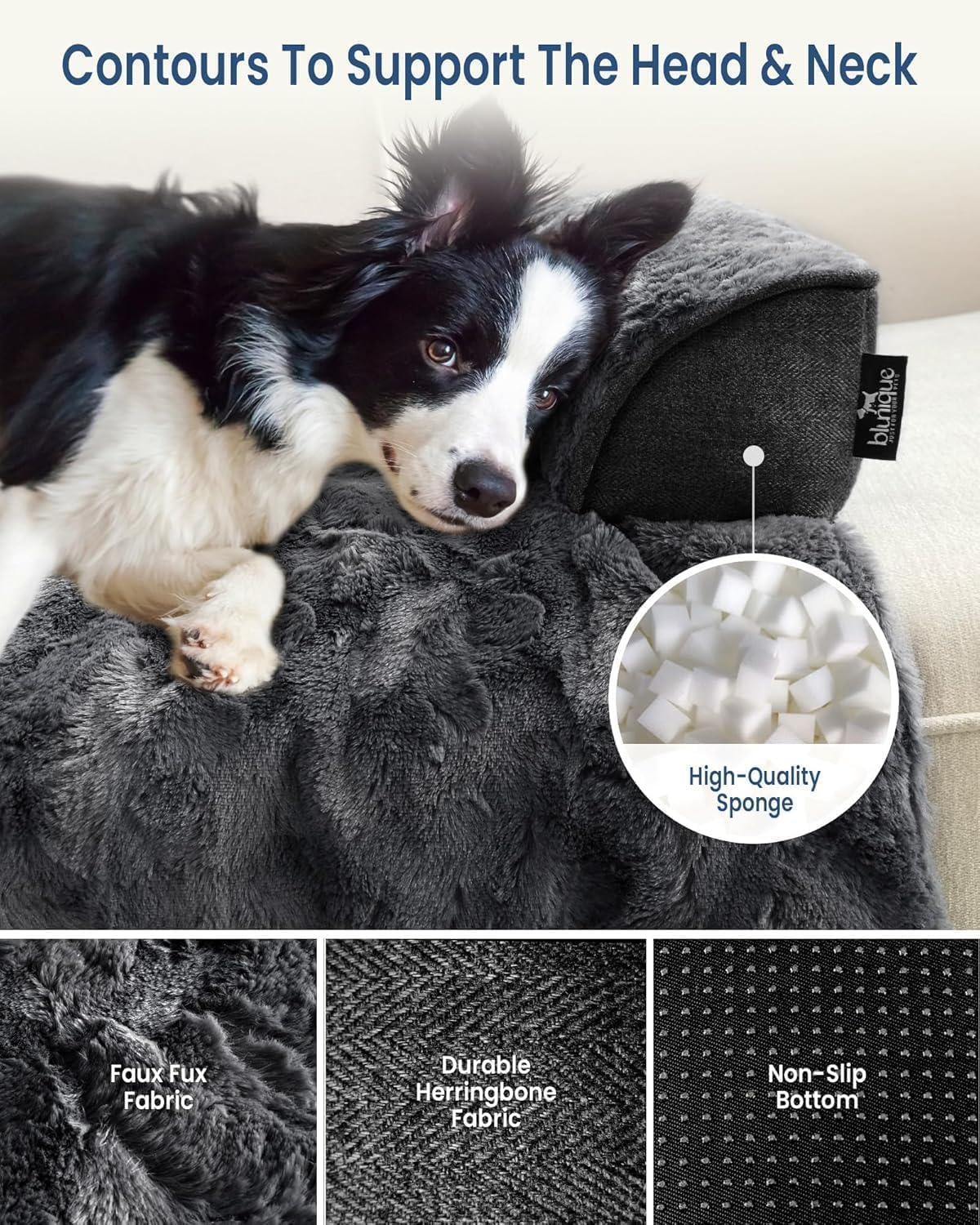 Calming Dog Bed for Couch with Cozy Raised Edge, 53x39 Inch, Dark