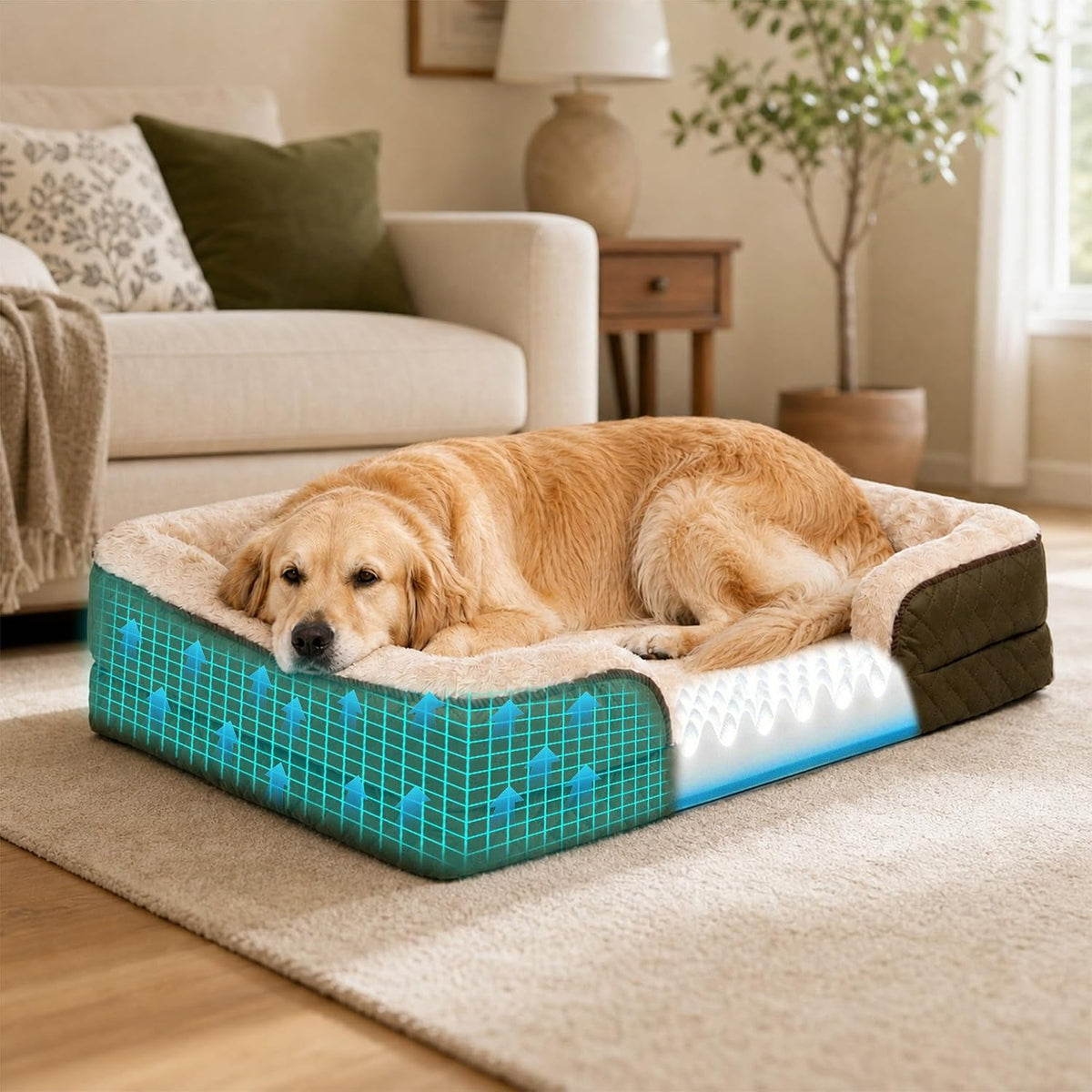 Dog Bed with Reusable Potty Pad - 44.5" x 33.5" x 6.7" Brown