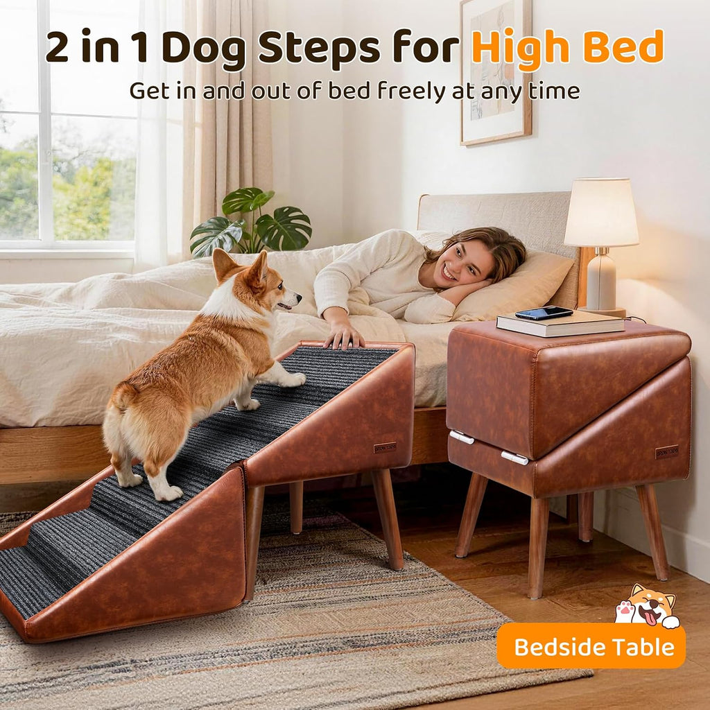 Dog Stairs & Ramp for High Bed & Couch,22.8" 6-Step Foldable Split Ottoman