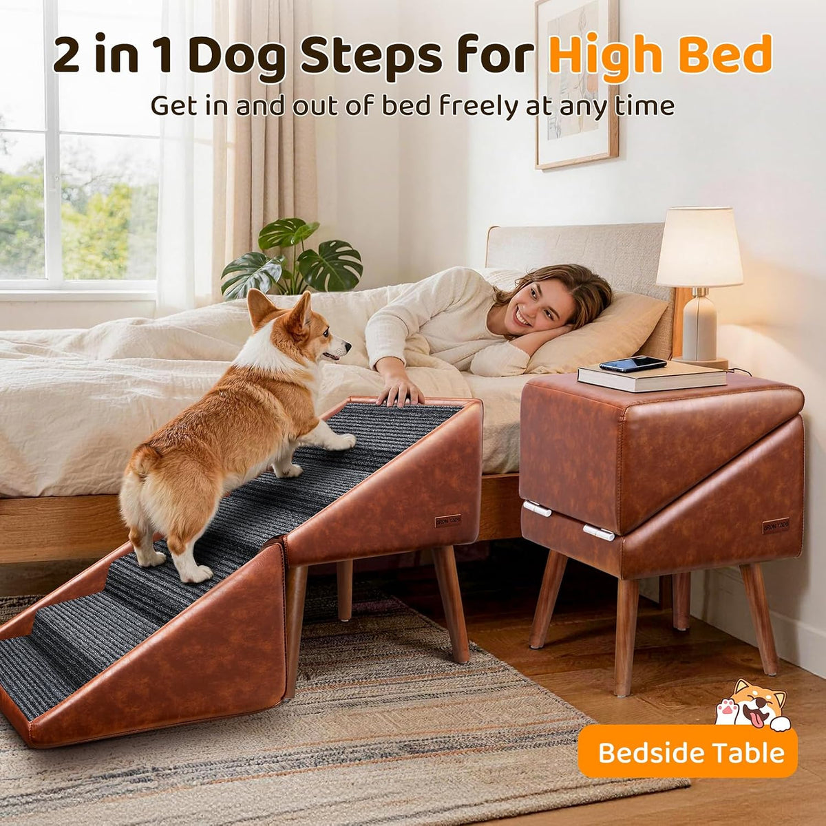 Dog Stairs & Ramp for High Bed & Couch,22.8" 6-Step Foldable Split Ottoman