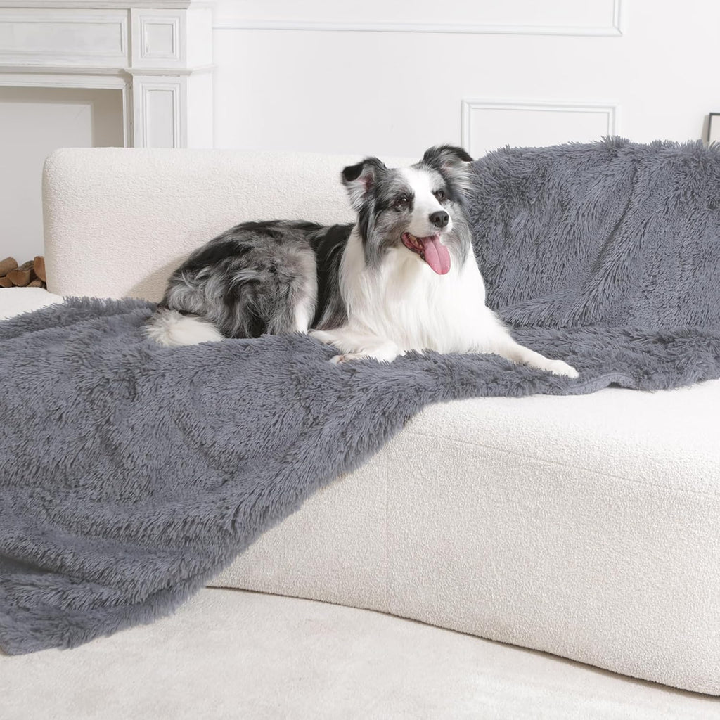 gogobunny Waterproof Dog Blanket for Couch & Furniture Protection - Super Soft Reversible Throw for Large Dogs & Cats, Calming Washable Fur & Sherpa Pet Blanket (60x80 Inch, Light Grey)