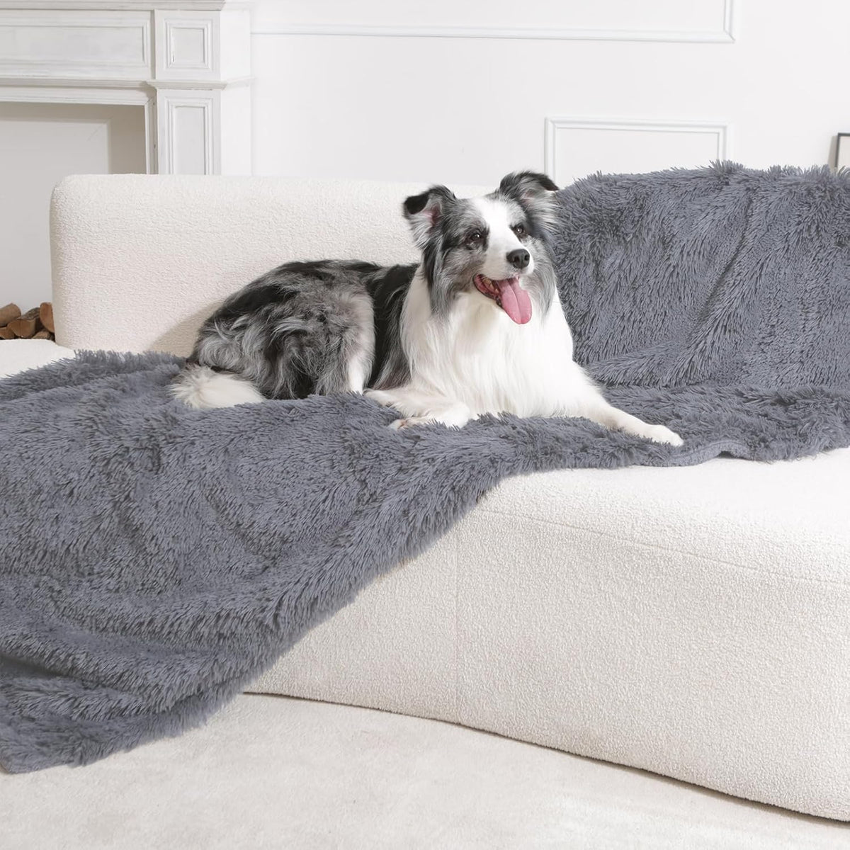 gogobunny Waterproof Dog Blanket for Couch & Furniture Protection - Super Soft Reversible Throw for Large Dogs & Cats, Calming Washable Fur & Sherpa Pet Blanket (60x80 Inch, Light Grey)