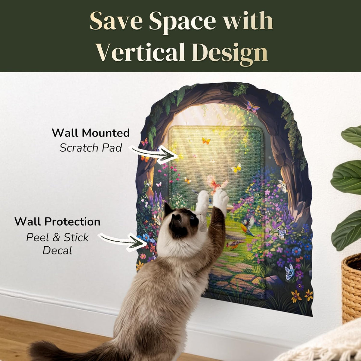 Wall Art Cat Scratcher - Decorative Wall Mounted Cat Scratcher with Removable Decal - Wall Scratch Pad for Cats with Sisal Cat Scratcher - Large Protective Wall Scratchers for Indoor Cats