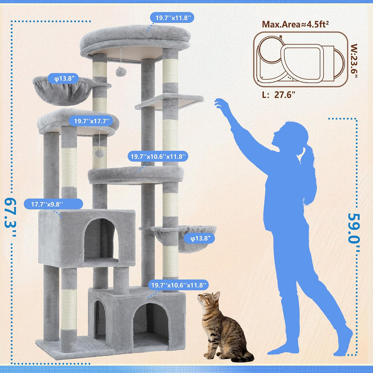 Hey-brother Cat Tree Tower with Tiered Padded Platforms, Condos, MPJ084W