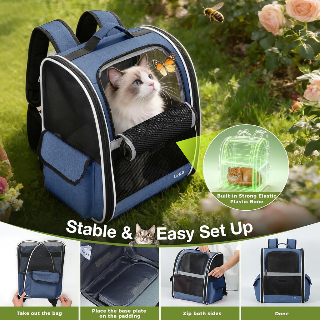 Lekereise Dog Carrier Backpack for Small Medium Dogs Cats up to 18 lbs, Breathable Pet Backpack Carrier with 3 Entrances, Collapsible Cat Backpack Carrier, Travel Hiking Puppy Backpack