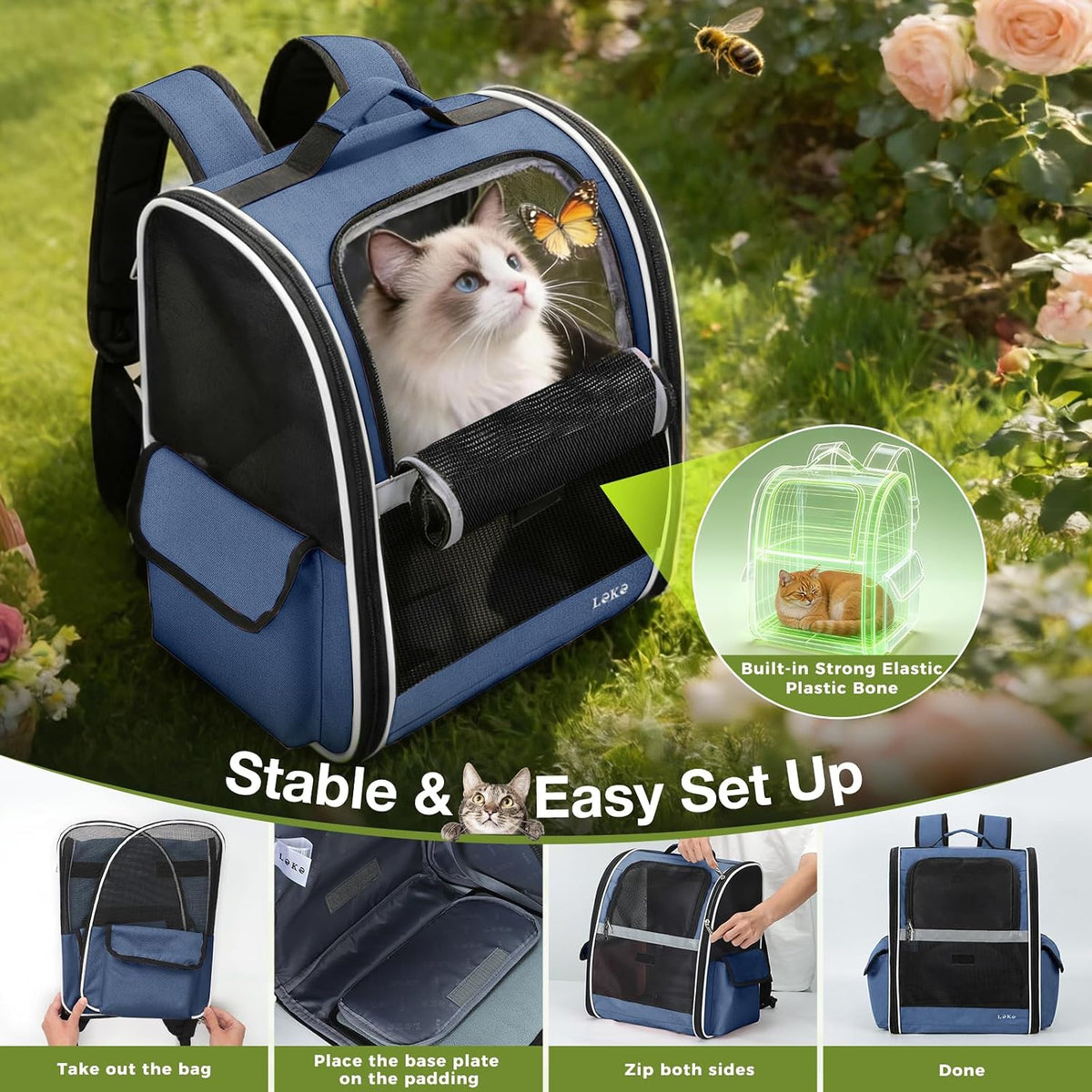 Lekereise Dog Carrier Backpack for Small Medium Dogs Cats up to 18 lbs, Breathable Pet Backpack Carrier with 3 Entrances, Collapsible Cat Backpack Carrier, Travel Hiking Puppy Backpack