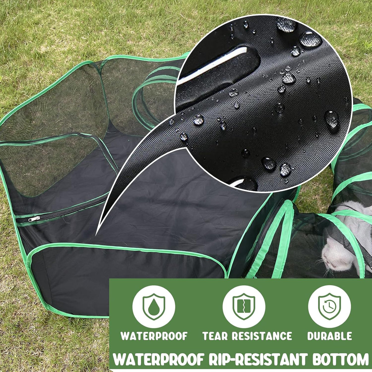 Pawtenda 2-in-1 Cat Tent & Enclosure Outdoor, Foldable Playpen with Tunnel