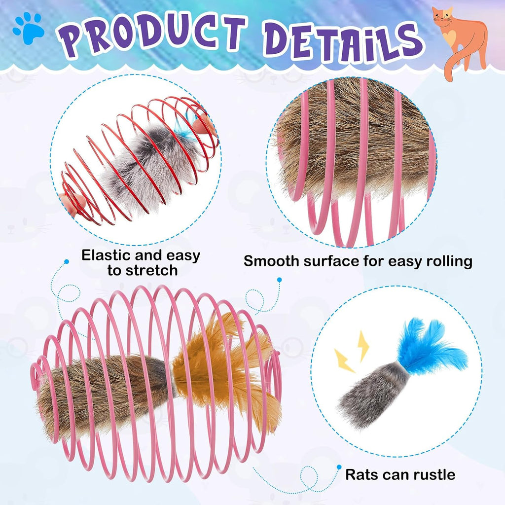 Jecery 5 Pcs Cat Toys Spring,Feathered Radish,Multicolor