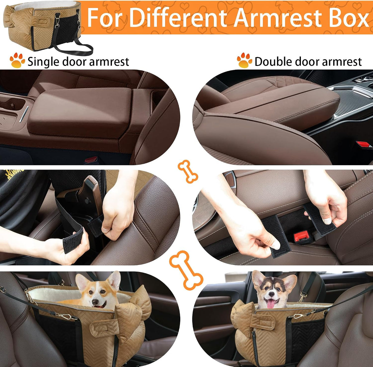 Dog Car Seat for Small Dogs Adjustable Portable Center Console Dog Car Seat Removable Cat Booster Cars Seats - Safety Belt with Cushion Anti-Collapse for Puppy Kitten Up to 15 Lbs