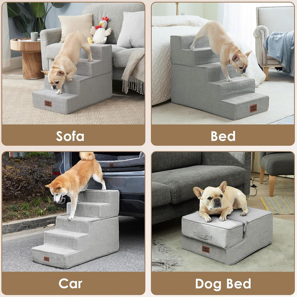 EHEYCIGA Dog Stairs for Small Dogs 13.5" H, 3-Step Dog Steps for Cats, Light Grey