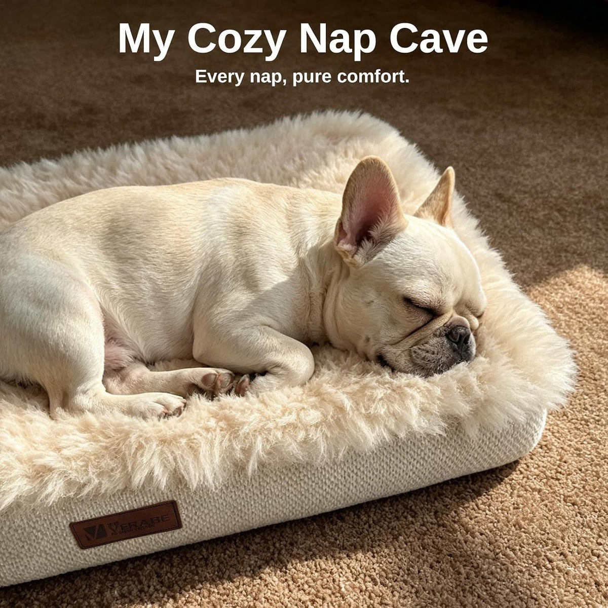 Orthopedic Dog Bed for Small Dogs, Egg Crate Foam, Non-Slip Bottom,Beige
