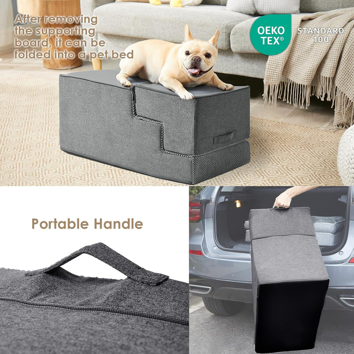 EHEYCIGA Dog Stairs for High Bed 22.5" H, 5-Step Dog Steps, Grey