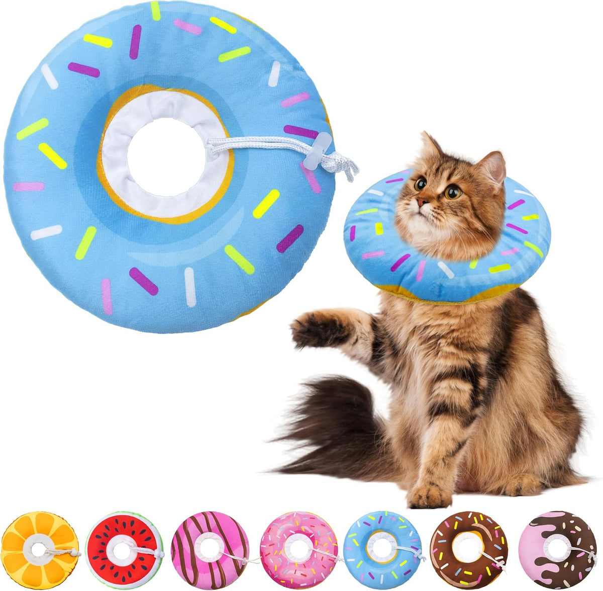 Seyezo Cat Cone Collar Soft, Adjustable Recovery Collars, Donut Blue, Large